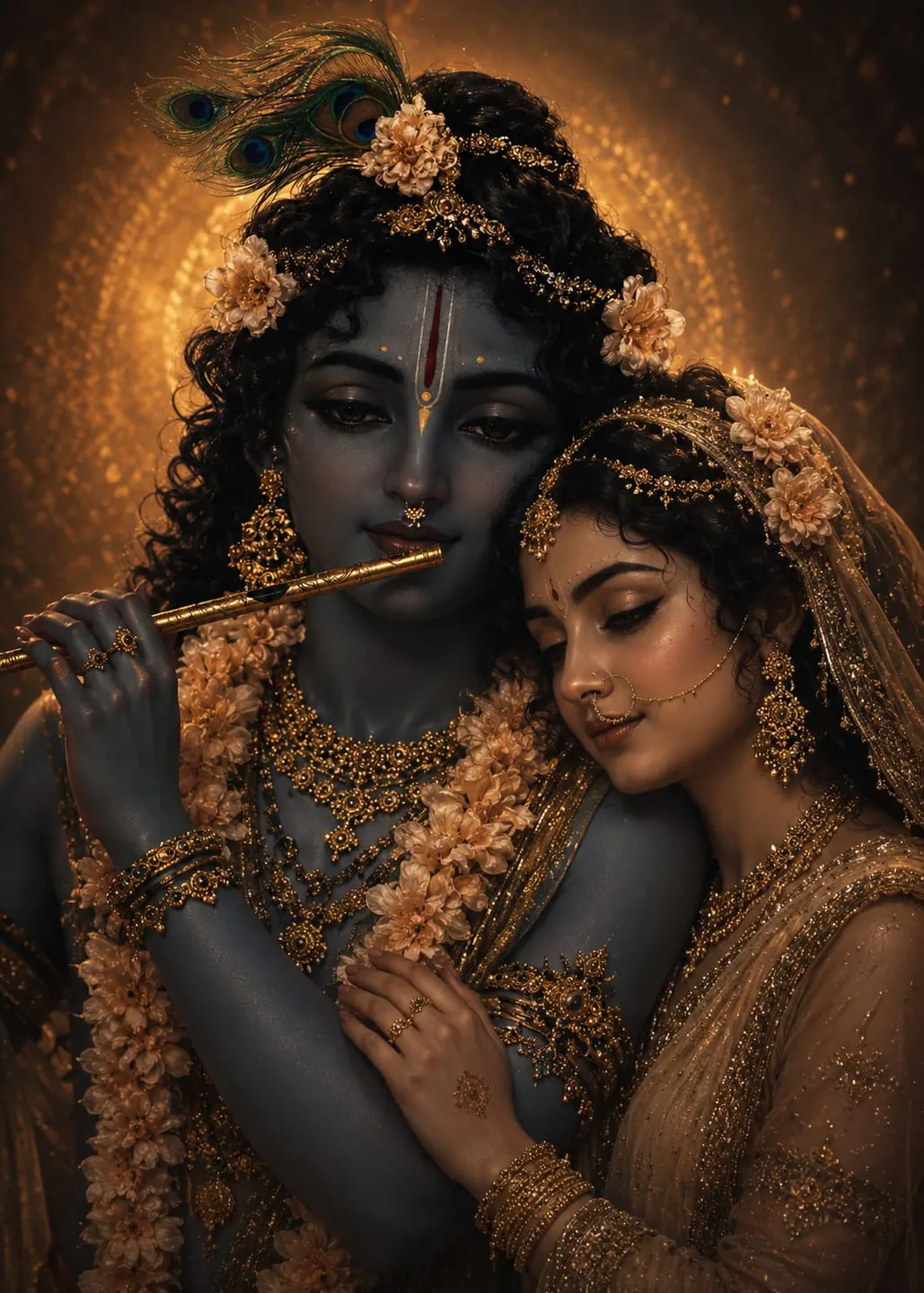 Lord Krishna’s skin color (kala rang) is described in scriptures as Shyam or Meghashyam (the dark, radiant hue of a rain-filled monsoon clou…