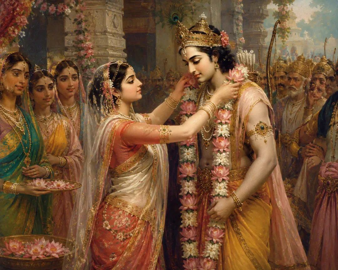 Ramji Sita Maa' Jaimala
श्री रघुवर कोमल कमलनयन को, पहनाओ जयमाला, पहनाओ जयमाला
यह पुण्य महूर्त स्वर्णिम अवसर, फिर नहीं आने वाला, पहनाओ जयमा…