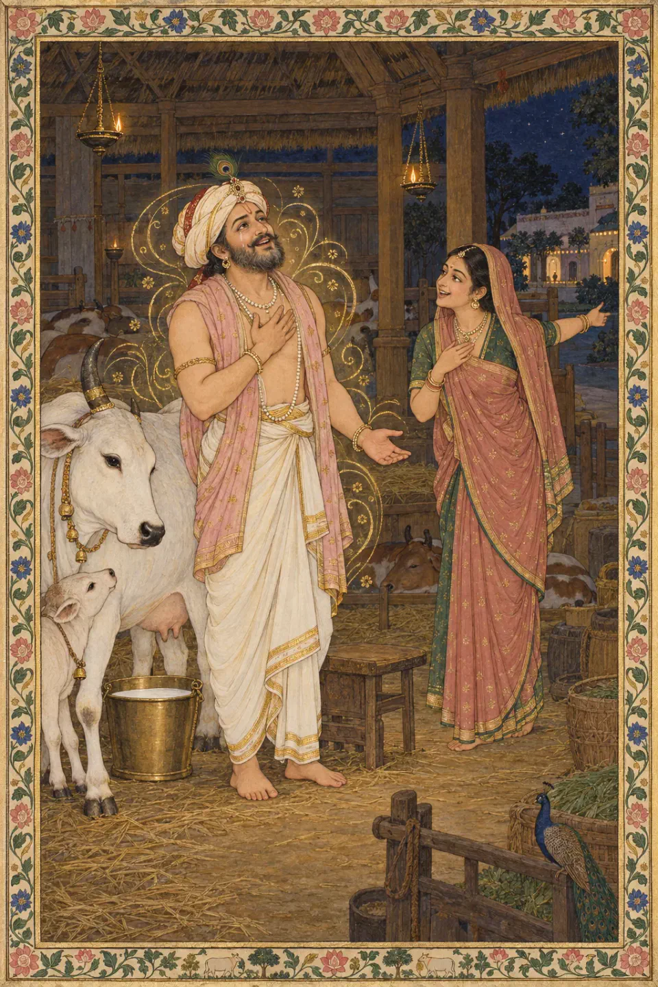 Meanwhile, an attendant comes to Vraja's king, Nanda, who is engaged in milking the cows, to give him the news. It is his daily practice to…