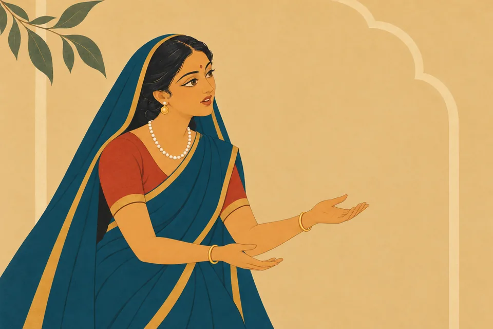 Kaikeyi earnestly asks Manthara for a truthful explanation, her two palms open in inquiry.