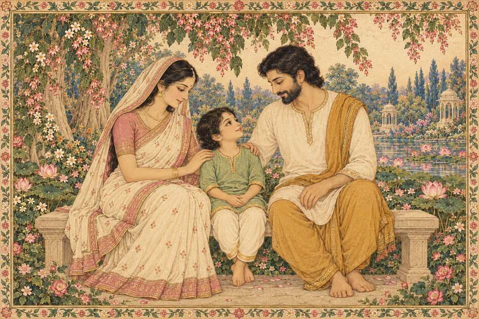 Unnamed parents care gently for a child, illustrating the Name's parental-care comparison.