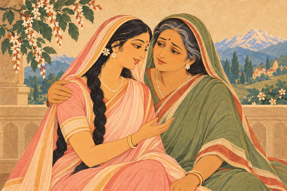 Maina holds Uma close with tearful affection while Uma gently comforts her mother; the lower seating position is outside the close frame.