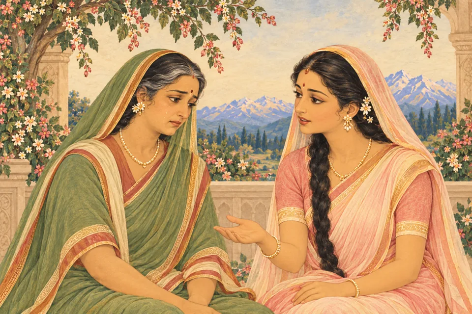 Adult Uma gently counsels her attentive, still-sorrowful mother Maina.