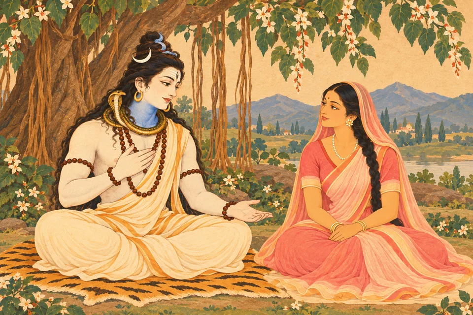 Shiva offers to tell Rama's story according to what he has heard and understood as Uma listens quietly.