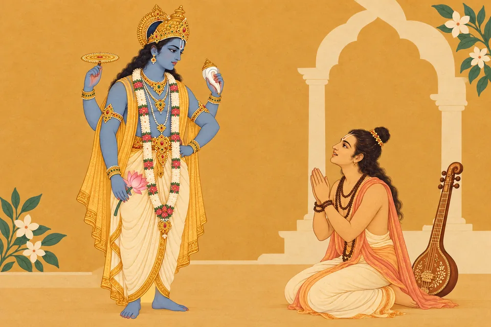 Narada urgently asks the listening Lord for help and His own form.