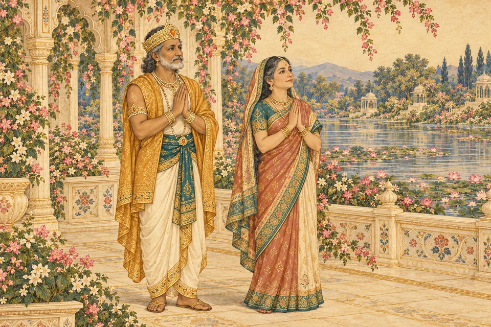 Iconic Manu and Shatarupa portrait representing their praised ethical conduct.
