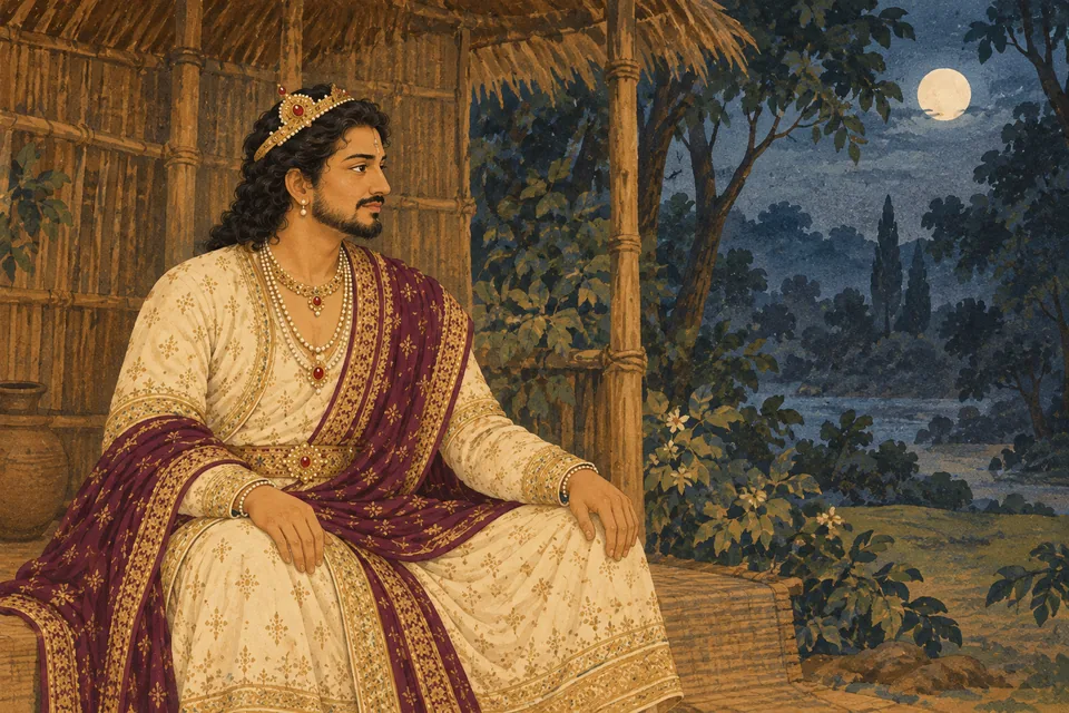 Pratapbhanu listens as the disguised ascetic says that much of the night has passed and he should sleep.