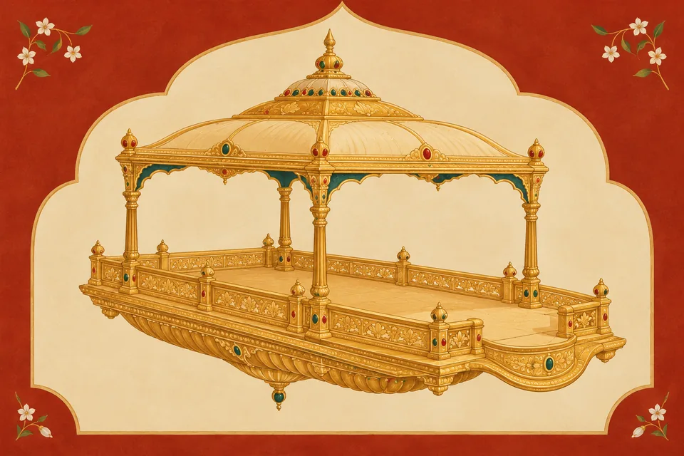 An imagined Pushpaka aerial vehicle, the object Ravana wins from Kubera and brings back.