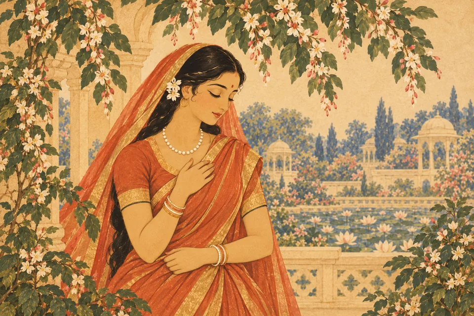 After beholding Rama, Sita closes her eyes and holds his image within her heart.