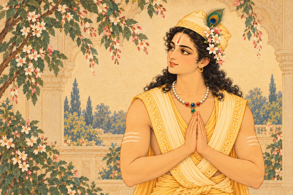 Lakshmana replies that Rama’s grace makes one worthy of glory, after Vishvamitra invites them to the svayamvara.