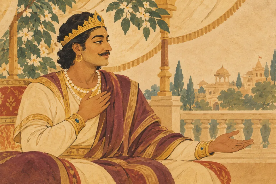 An anonymous favorable king awaits Rama confidently, believing there is no doubt he will break the bow.