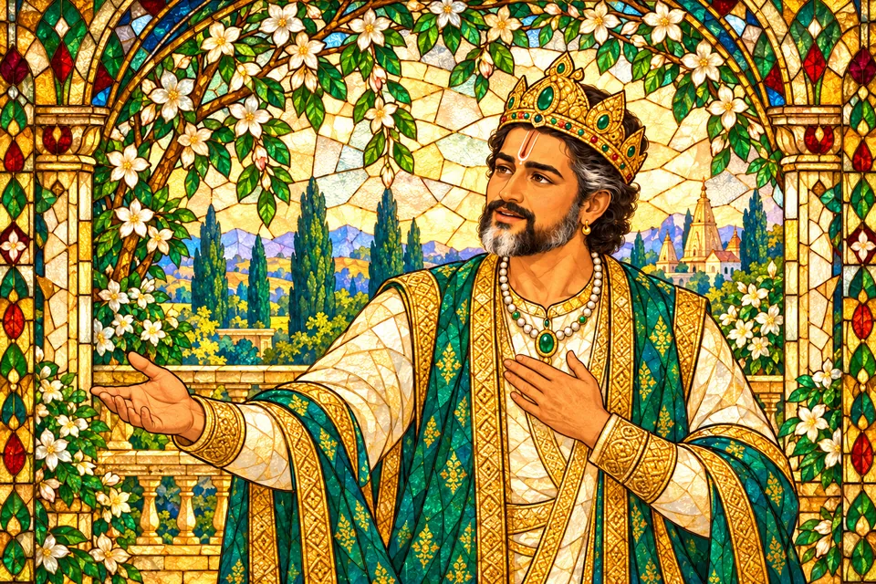Janaka directs the heralds to announce his vow, after the crowd inwardly wishes he would relent.
