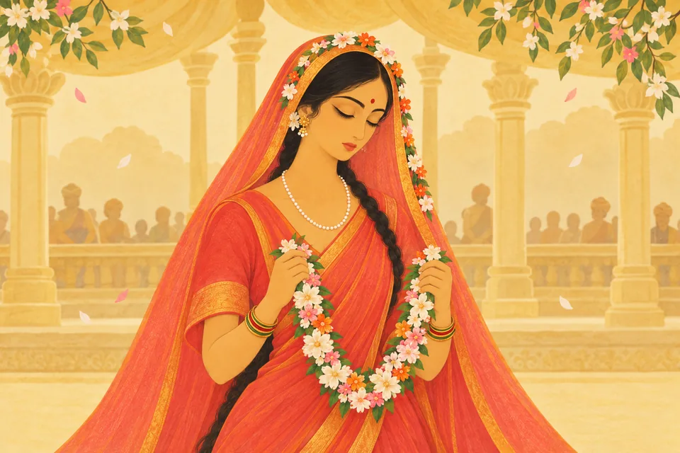 Sita silently prays to Shiva, Parvati, and Ganesha to make the bow light.