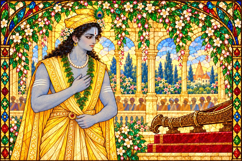 Rama understands Sita’s love and looks from her to Shiva’s bow.