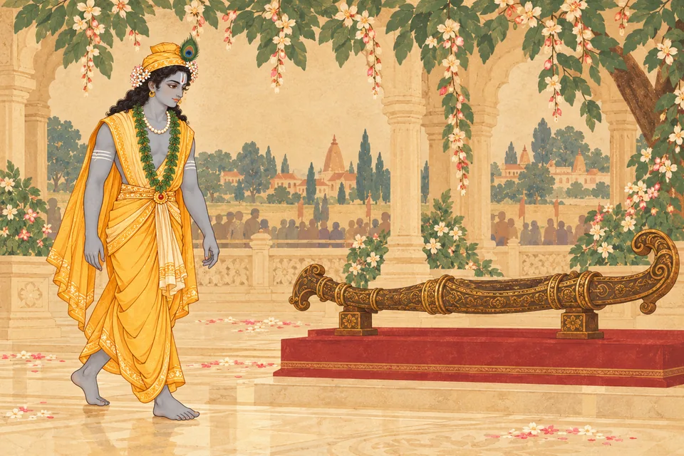 Rama approaches Shiva’s bow while the townspeople appeal to the gods and remember their merit.
