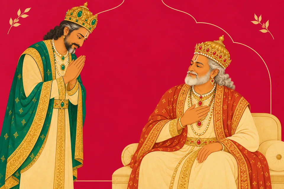 Janaka honors Dasharatha with joined palms, regarding him as Shiva.