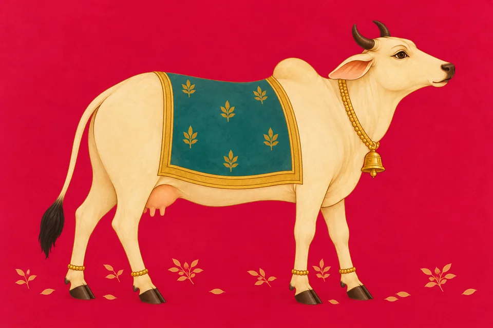 Decorated, gentle cows are offered to the Brahmins.