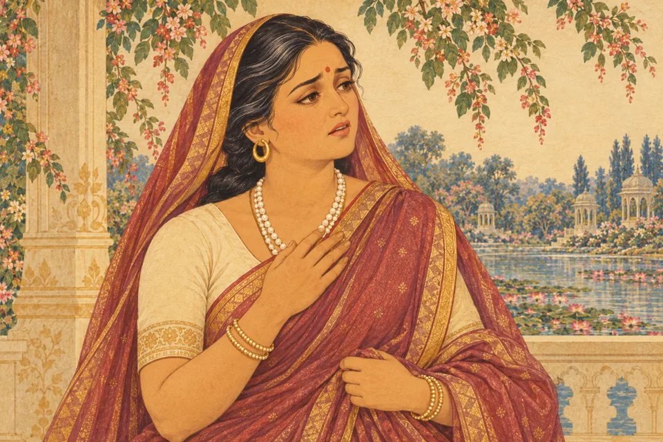 Sita’s mother looks sorrowful as the wedding party’s departure approaches.