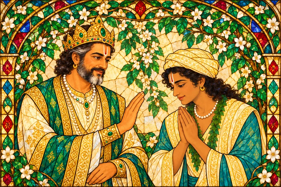 Janaka lovingly meets and blesses Bharata.
