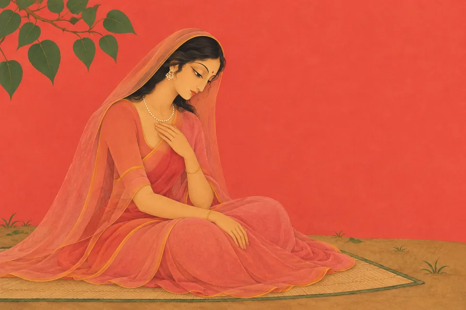 Sati reflects on having concealed the truth; the image selects the first part of the mixed doha–soratha source group.