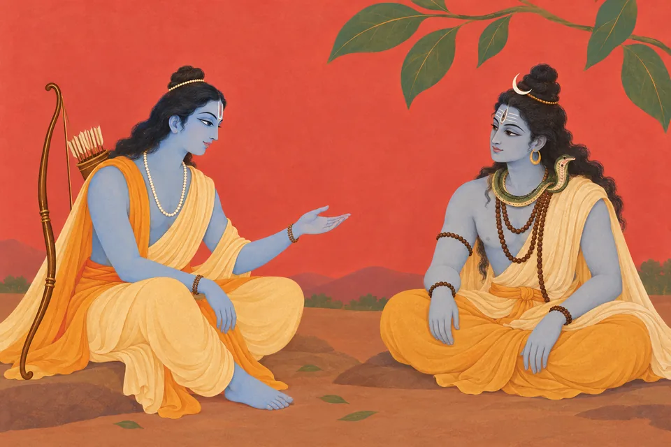 Rama respectfully asks Shiva to marry Shailaja, while Shiva listens attentively.