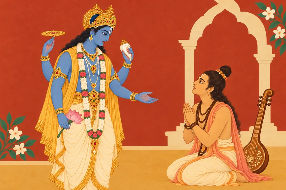 The Lord promises Narada to do what serves his highest good.