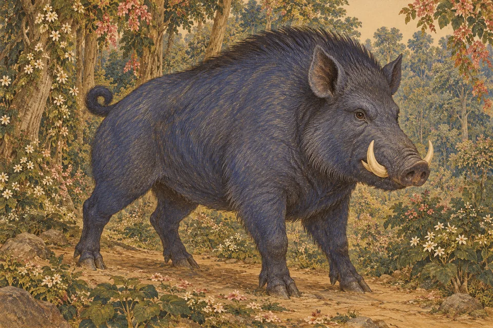 The gigantic blue boar appears like a blue mountain peak to Pratapbhanu.