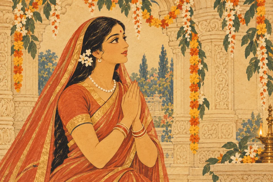 Sita praises Mother Bhavani, whose infinite glory even a thousand Saraswatis and Sheshas cannot describe.