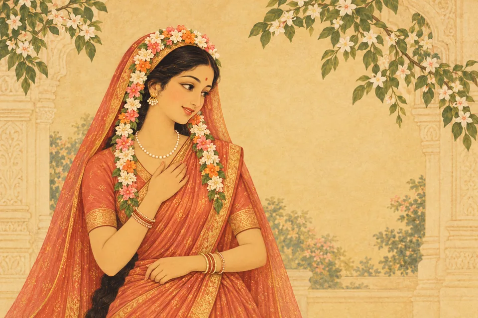 Knowing Gauri’s favor, Sita feels indescribable joy as auspicious signs arise in her left limbs.