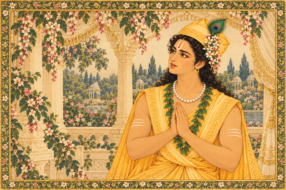 Lakshmana swears by Rama’s feet that, if he fails to break the bow, he will never take up bow and quiver again.