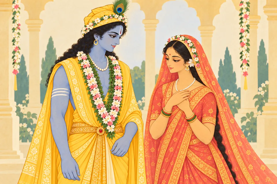 Sita keeps her hands at her own chest while Rama responds with a quiet smile.
