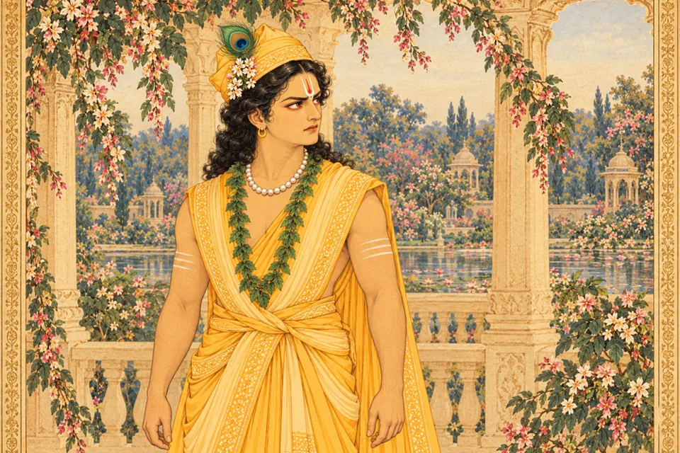 Lakshmana looks toward the kings with angry, knitted brows.