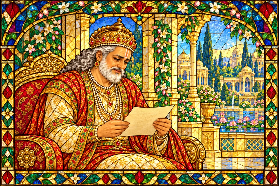 Dasharatha reads the letter again after hearing Bharata's loving question.