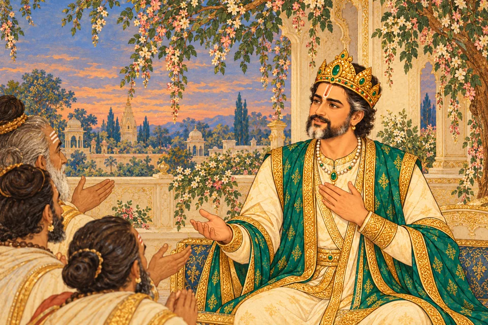 Brahmins announce the favorable dusk hour to Janaka.