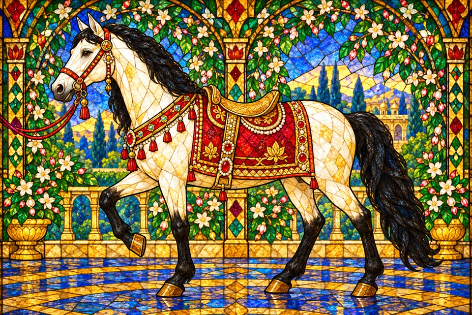 The adorned horse responds beautifully to the Lord's will.