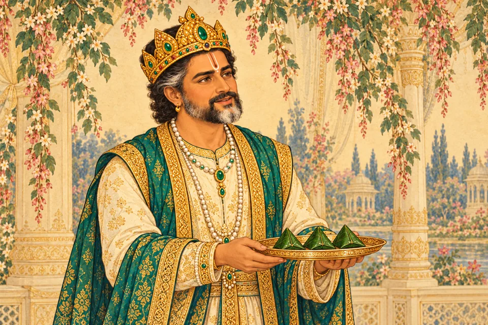 Janaka offers betel to honor Dasharatha and his assembly.