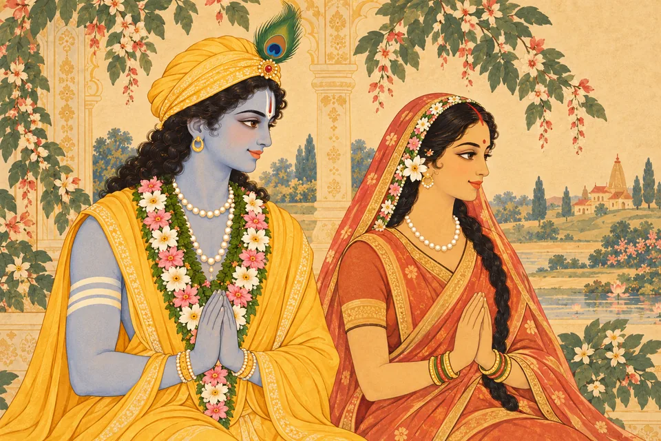 Rama and Sita in a quiet pastoral devotional wedding portrait.